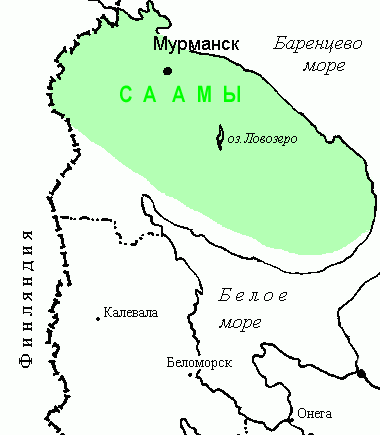 Карта Кольского п-ова. Расселение саамов